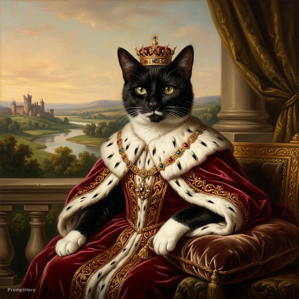 Nano Banana prompt: dress it like a king in a background of a country