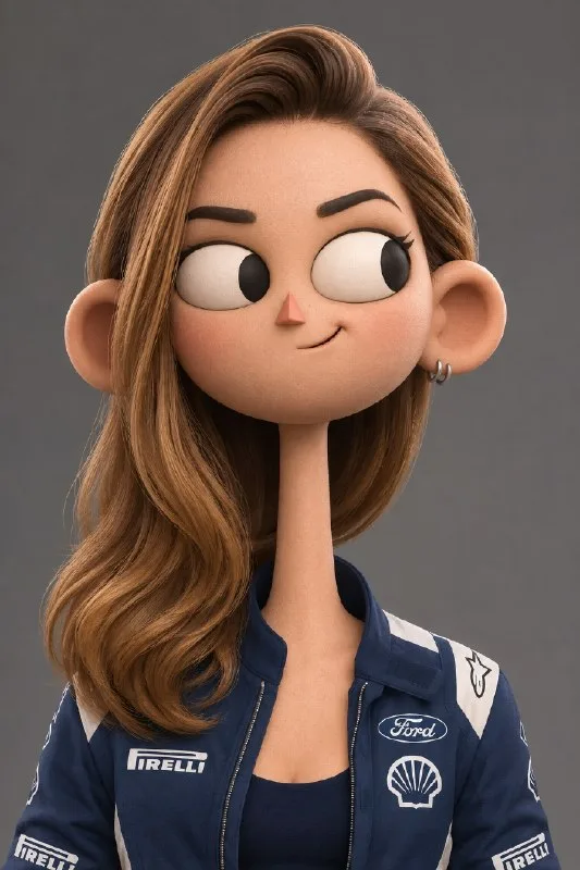 A highly stylized 3D cartoon character portrait from the shoulders up, featuring an enormous perfectly spherical